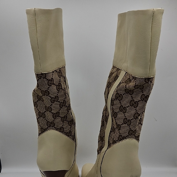 Gucci Cream and Brown Heeled Boots - Picture 5 of 17